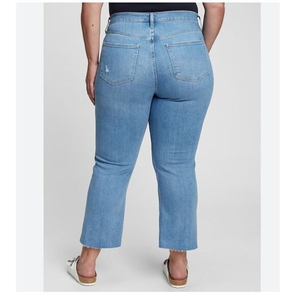 GAP High Rise Kick Fit Distressed Raw Hem Jeans Light Wash Size 35 NWT - Picture 2 of 11